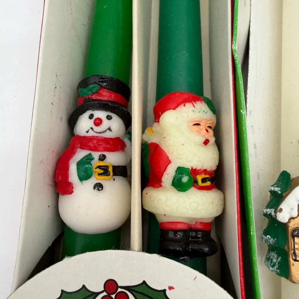 Vintage Christmas Taper Candles Set 10 Inch‎ Red Green White Santa Snowman 12pk